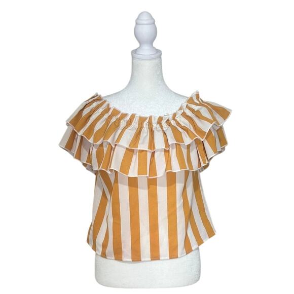 A. Calin by Flying Tomato Off the Shoulder Ruffles Orange White Blouse Size S - Picture 1 of 9